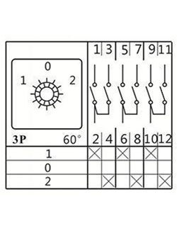 Conmutador de levas, 3 polos y 3 posiciones